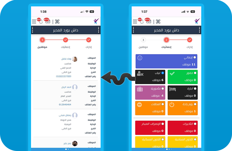 داش بورد المدير في برنامج الموارد البشرية